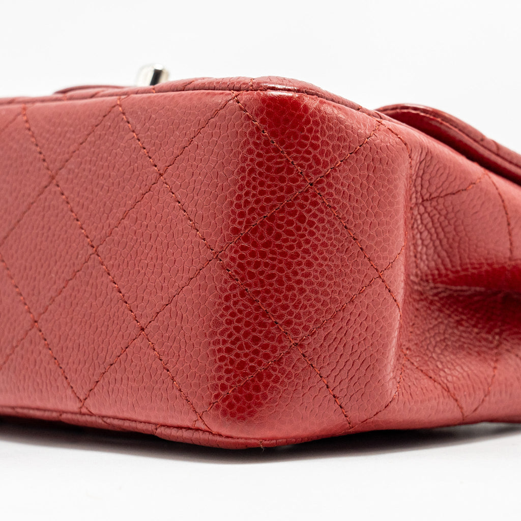 CHANEL MINI SQUARE FLAP BAG CAVIAR RED SHW