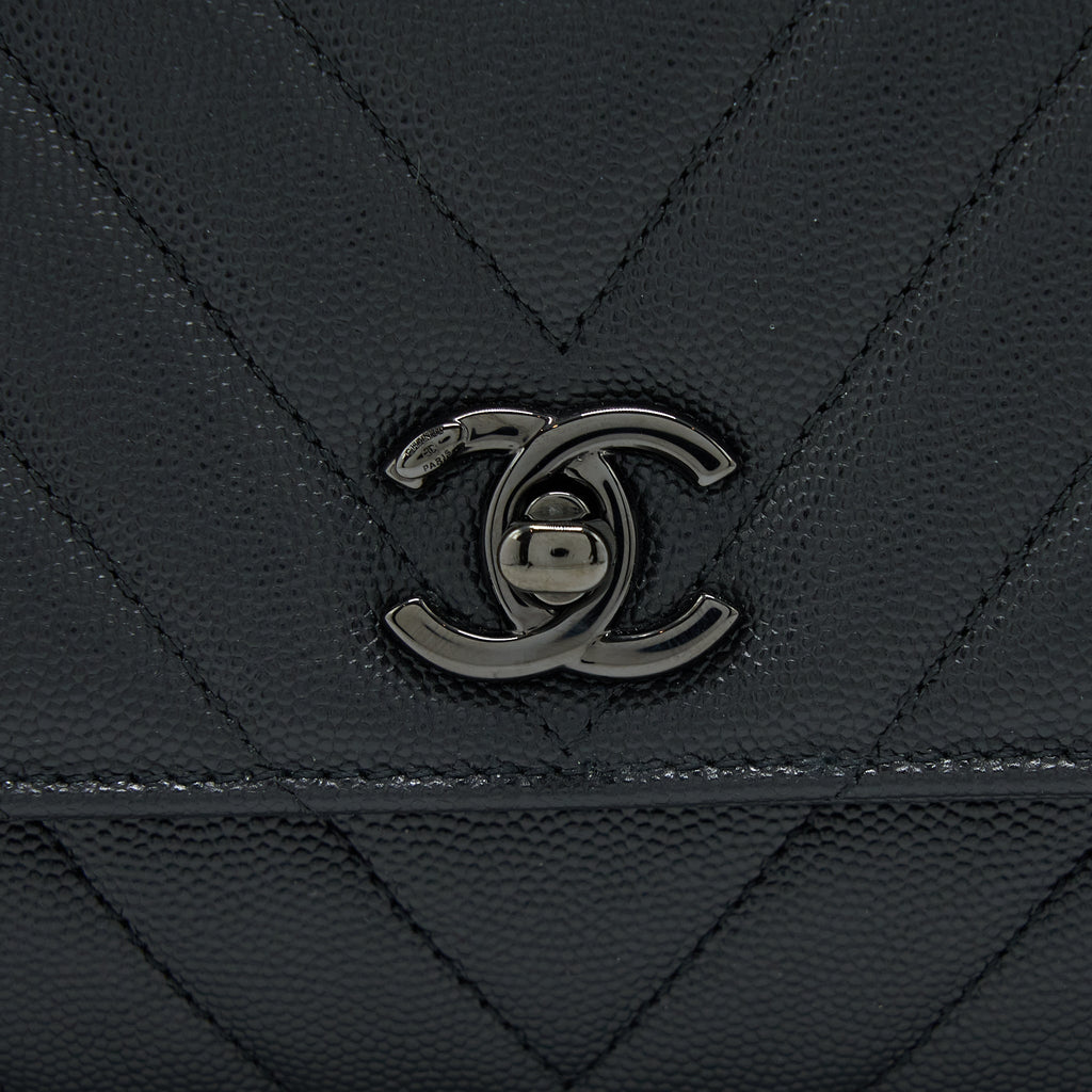 CHANEL SMALL COCO HANDLE CHEVRON CAVIAR SO BLACK WITH BLACK HARDWARE