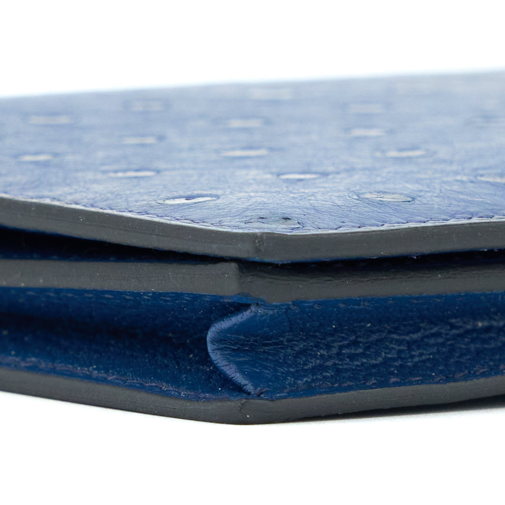 HERMES BEARN WALLET OSTRICH BLUE SHW
