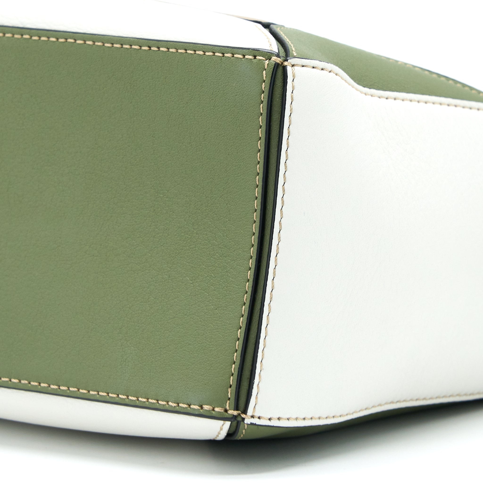 LOEWE SMALL PUZZLE COLORBLOCK BEIGE/WHITE/GREEN SHW