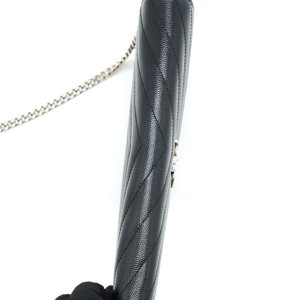 SAINT LAURENT ENVELOP CHAIN WALLET GRAINED CALFSKIN BLACK SHW