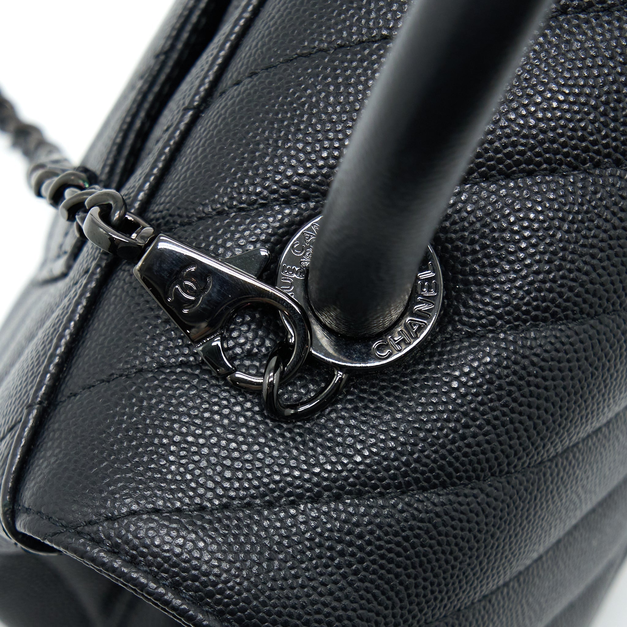 CHANEL SMALL COCO HANDLE CHEVRON CAVIAR SO BLACK WITH BLACK HARDWARE