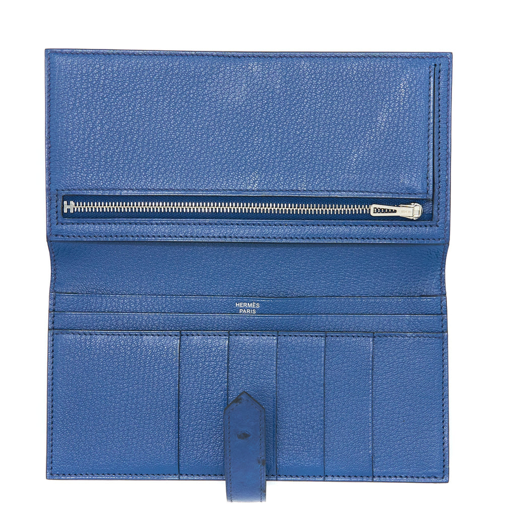 HERMES BEARN WALLET OSTRICH BLUE SHW