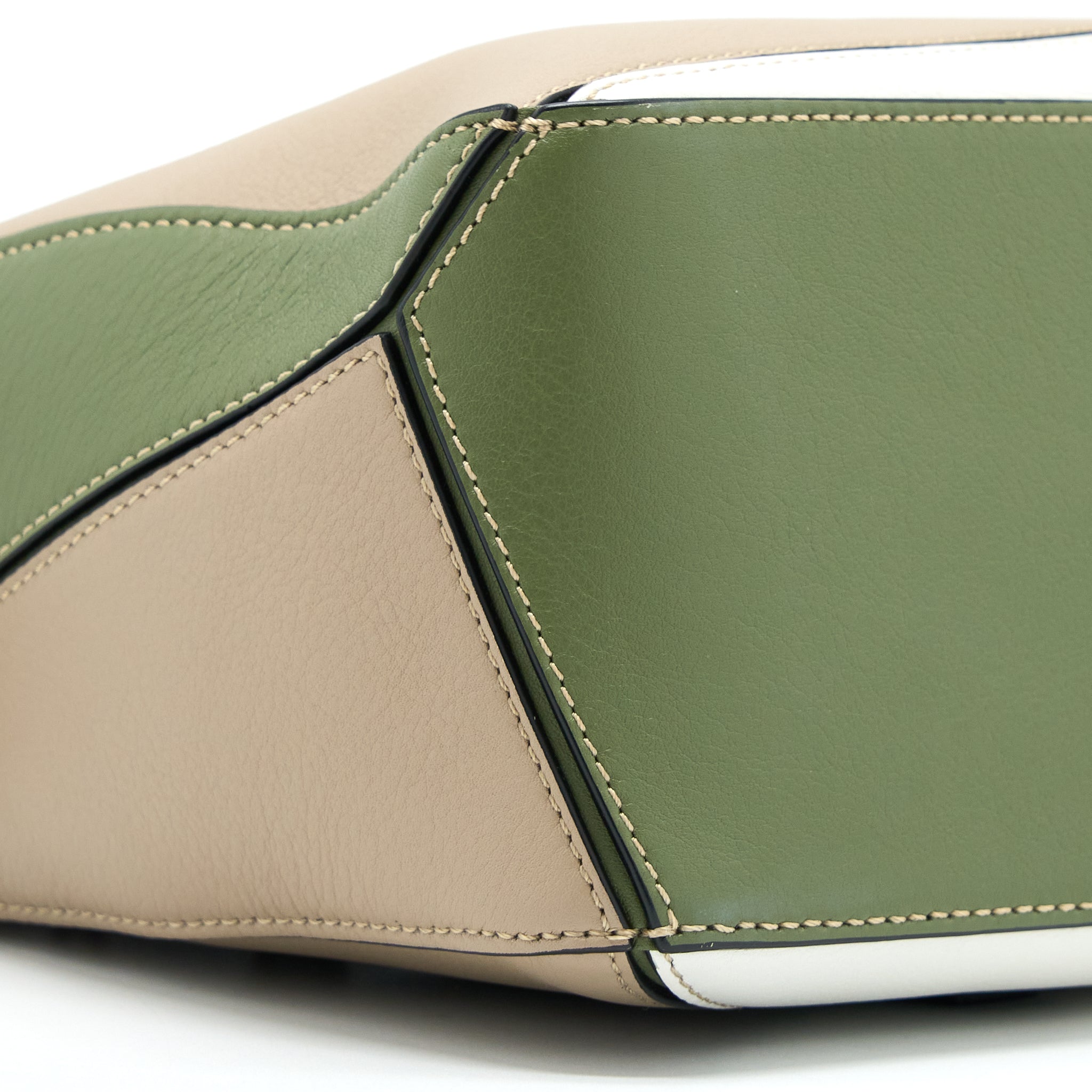 LOEWE SMALL PUZZLE COLORBLOCK BEIGE/WHITE/GREEN SHW