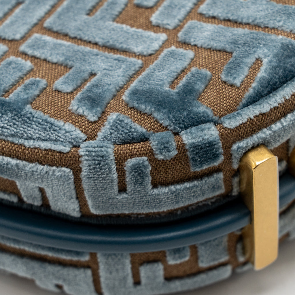 FENDI FENDIGRAPHY MINI BAG FF JACQUARD VELVET LIGHT BLUE/BROWN GHW