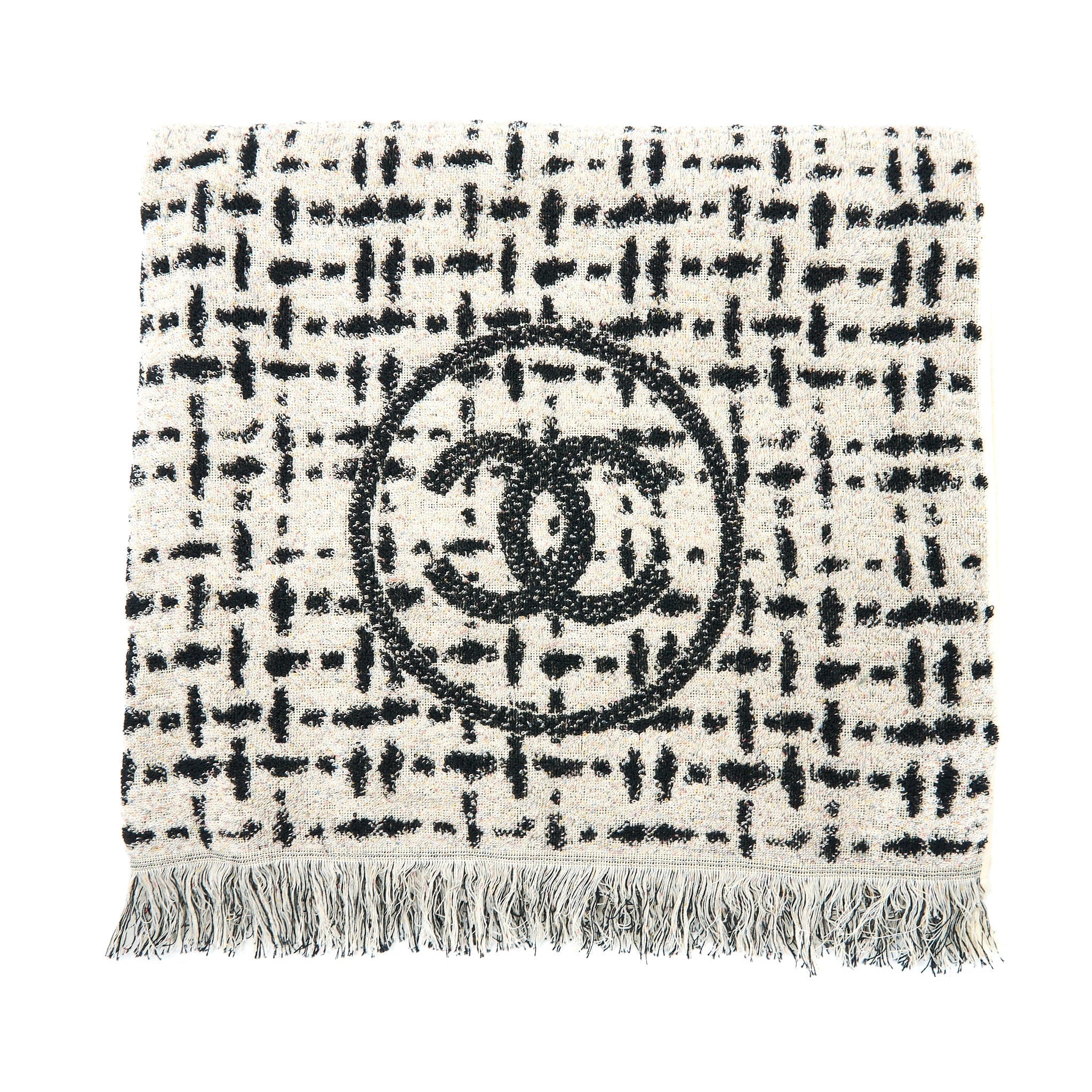 CHANEL 22K BEACH BAG WITH TOWEL BLACK/ECRU