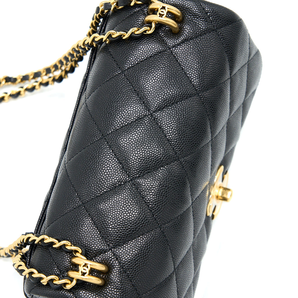 CHANEL 22K COCO FIRST CAVIAR LEATHER BLACK GHW (MICROCHIP)