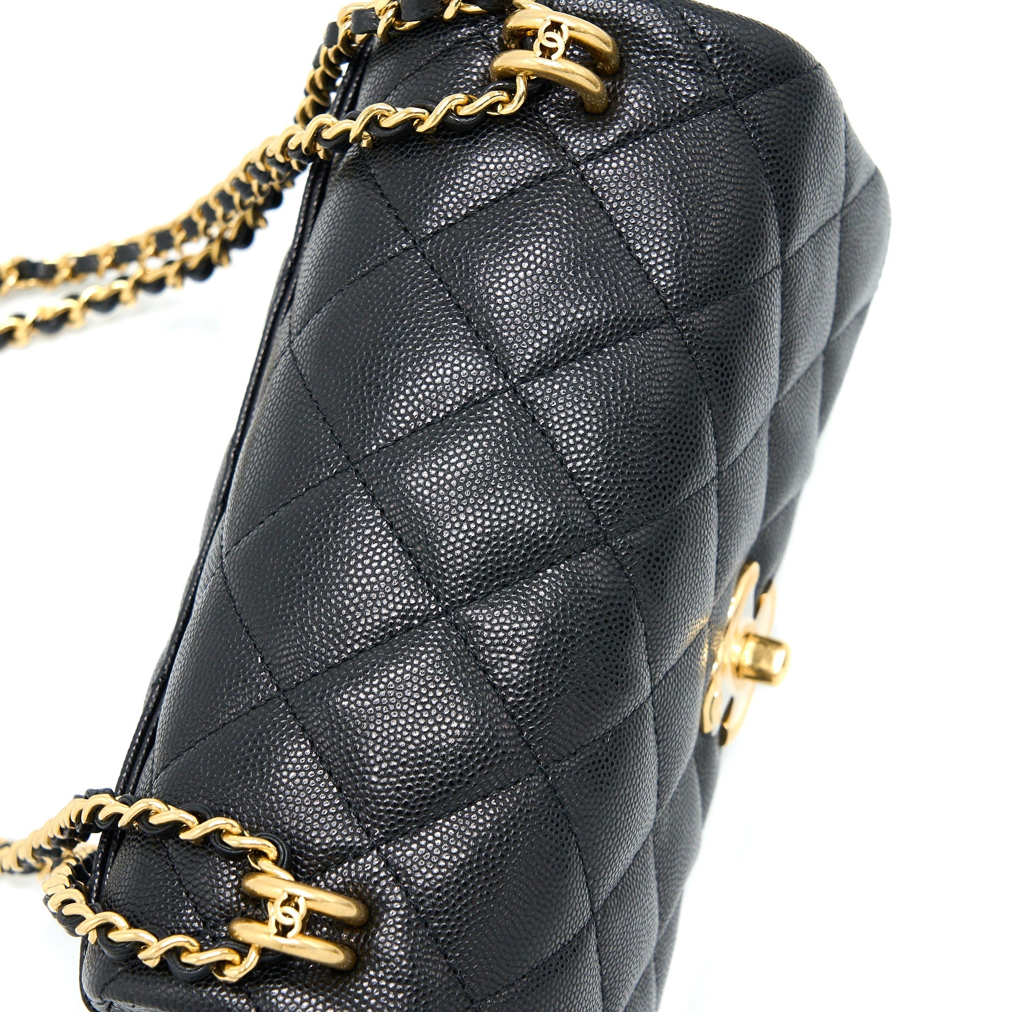 CHANEL 22K COCO FIRST CAVIAR LEATHER BLACK GHW (MICROCHIP)