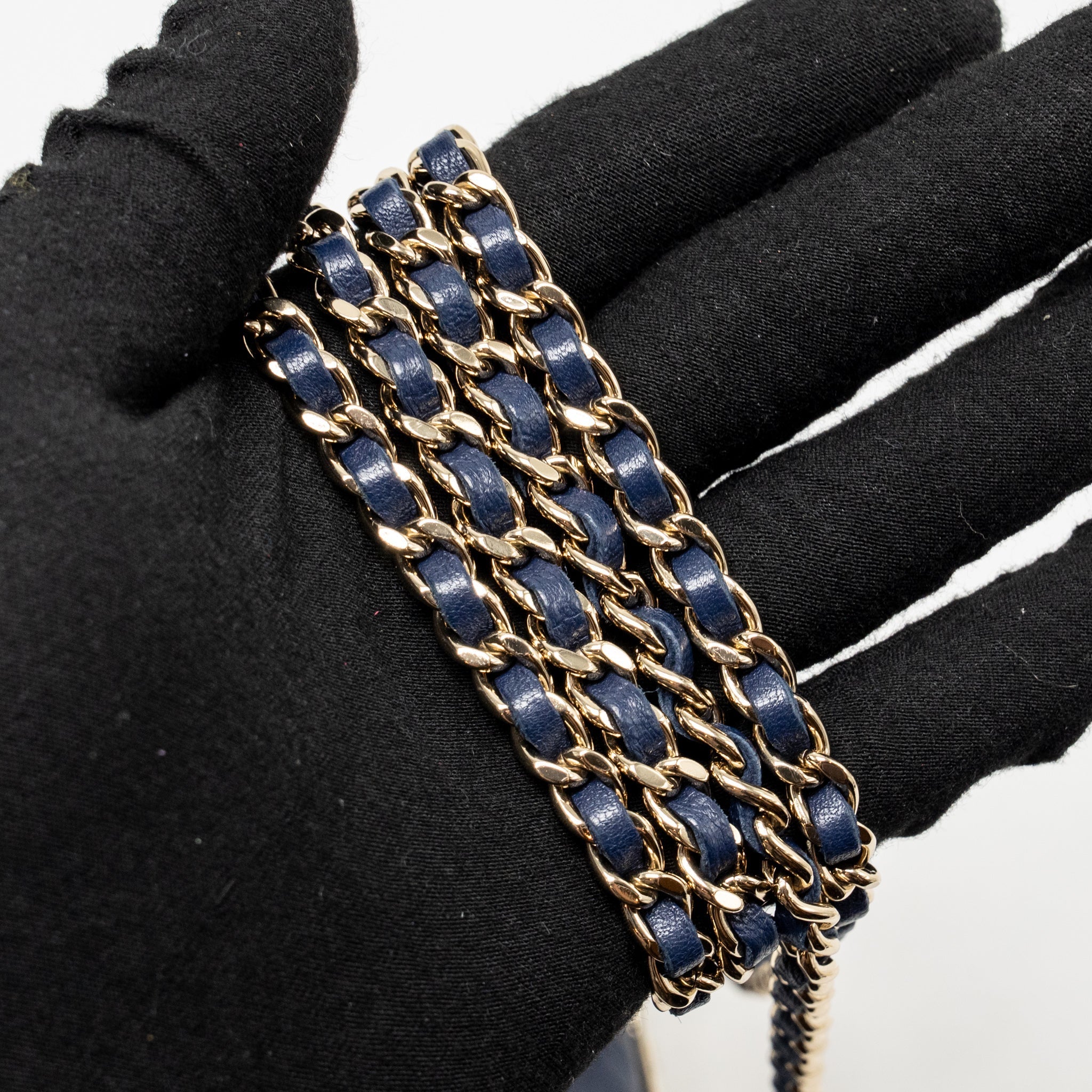 CHANEL TRENDY CC MINI WALLET ON CHAIN LAMBSKIN BLUE LGHW (MICROCHIP)