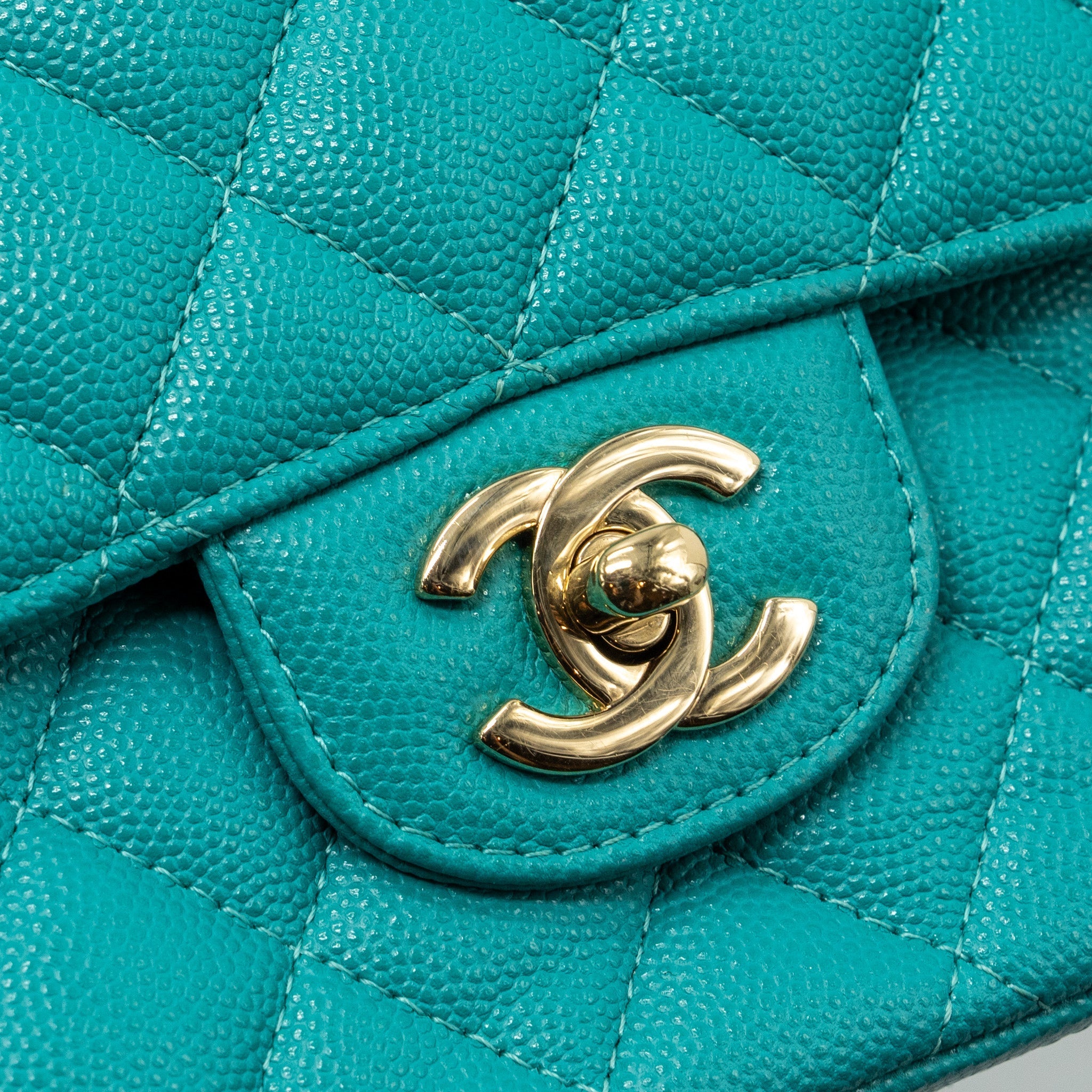 CHANEL MEDIUM CLASSIC DOUBLE FLAP BAG CAVIAR TURQUOISE LGHW