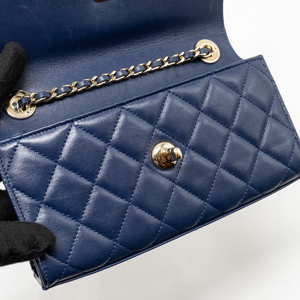 CHANEL TRENDY CC MINI WALLET ON CHAIN LAMBSKIN BLUE LGHW (MICROCHIP)