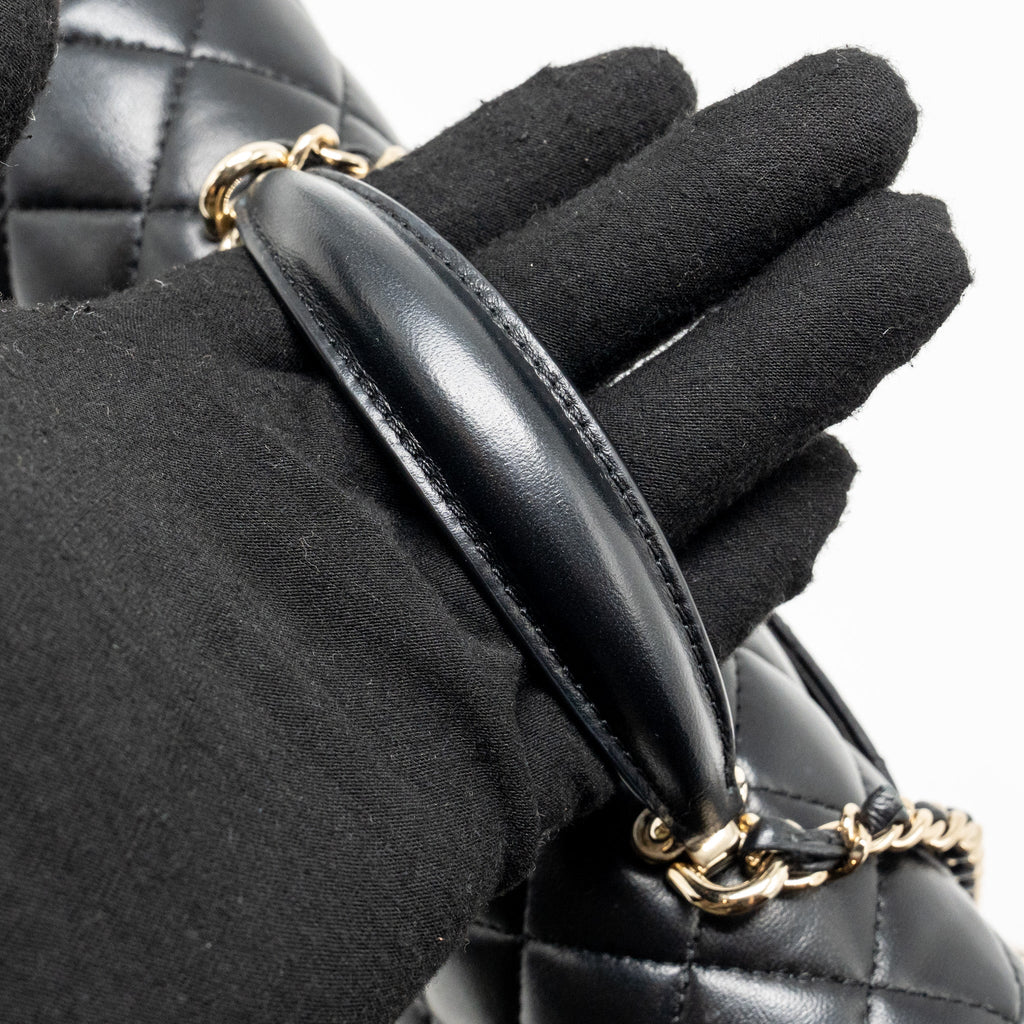CHANEL TOP HANDLE MINI RECTANGULAR FLAP BAG LAMBSKIN BLACK LGHW (MICROCHIP)
