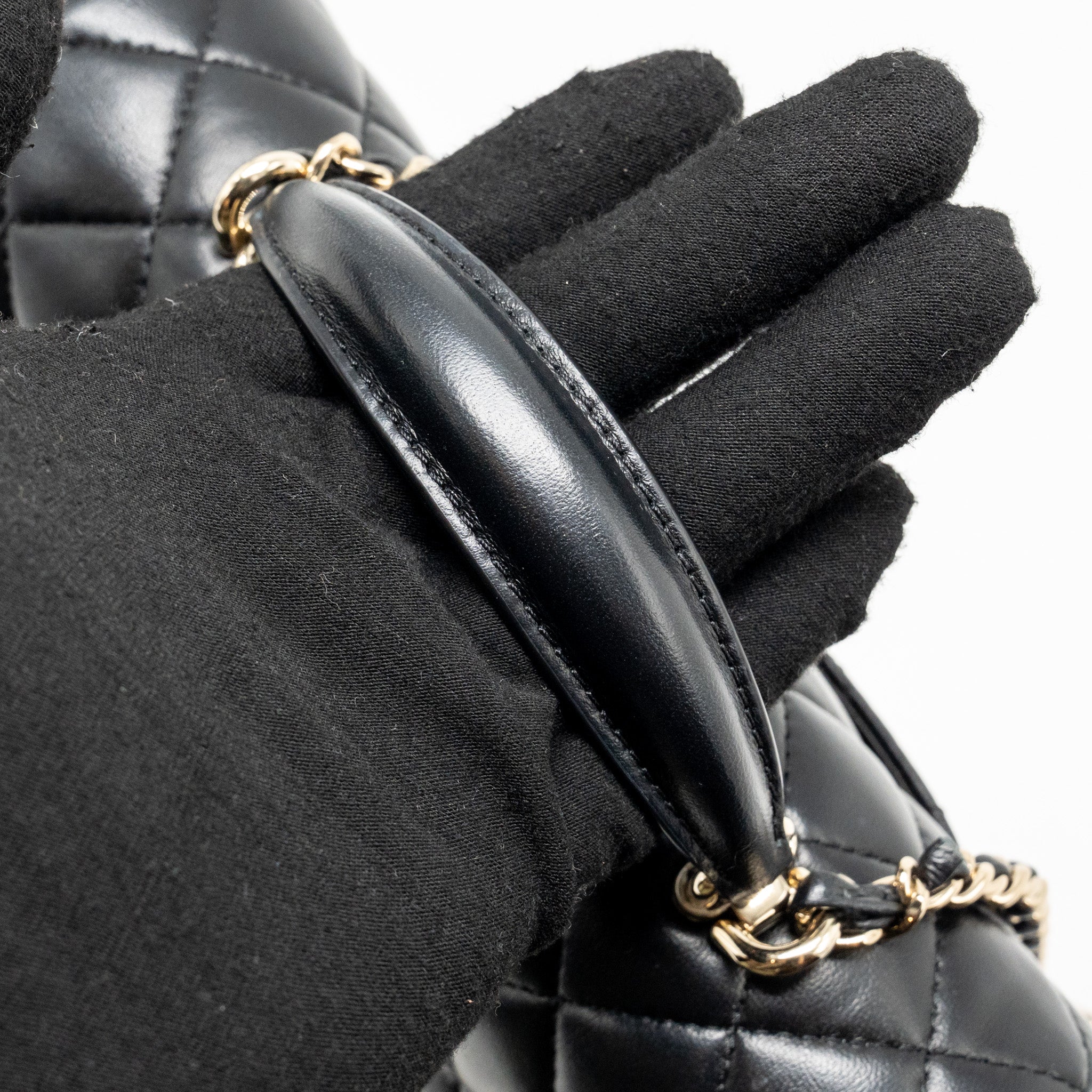 CHANEL TOP HANDLE MINI RECTANGULAR FLAP BAG LAMBSKIN BLACK LGHW (MICROCHIP)