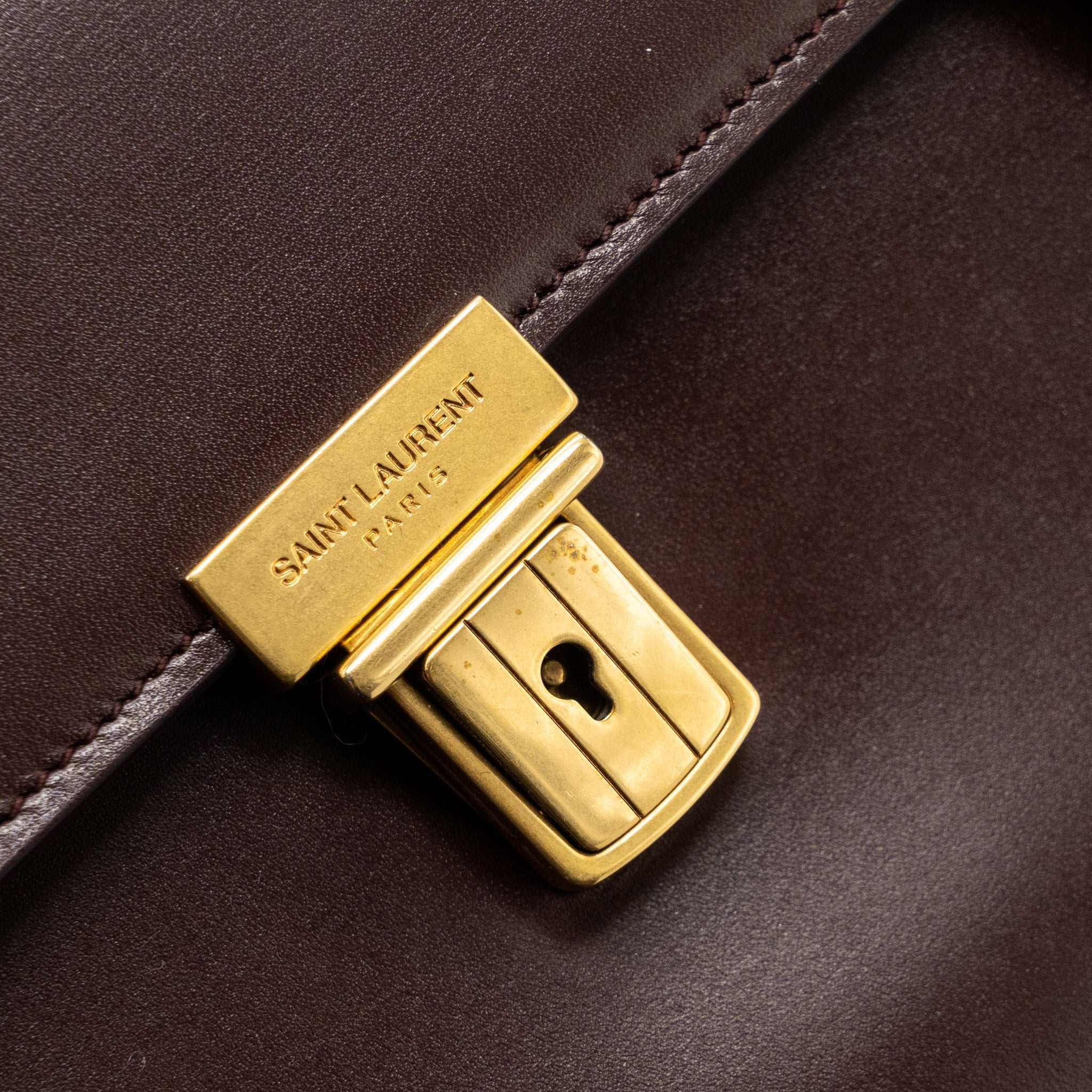 SAINT LAURENT/YSL BELLACHASSE CALFSKIN DARK RED BRUSHED GHW