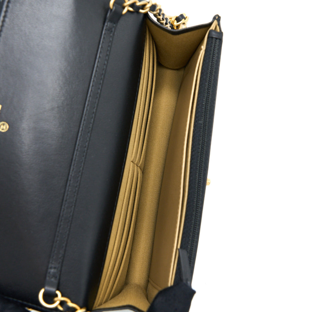 CHANEL PEARL CRUSH WALLET ON CHAIN LAMBSKIN BLACK GHW (MICROCHIP)