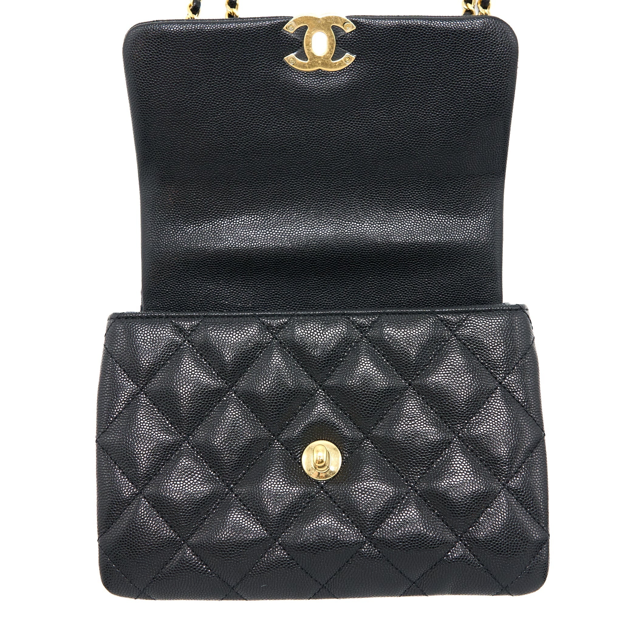 CHANEL 22K COCO FIRST CAVIAR LEATHER BLACK GHW (MICROCHIP)