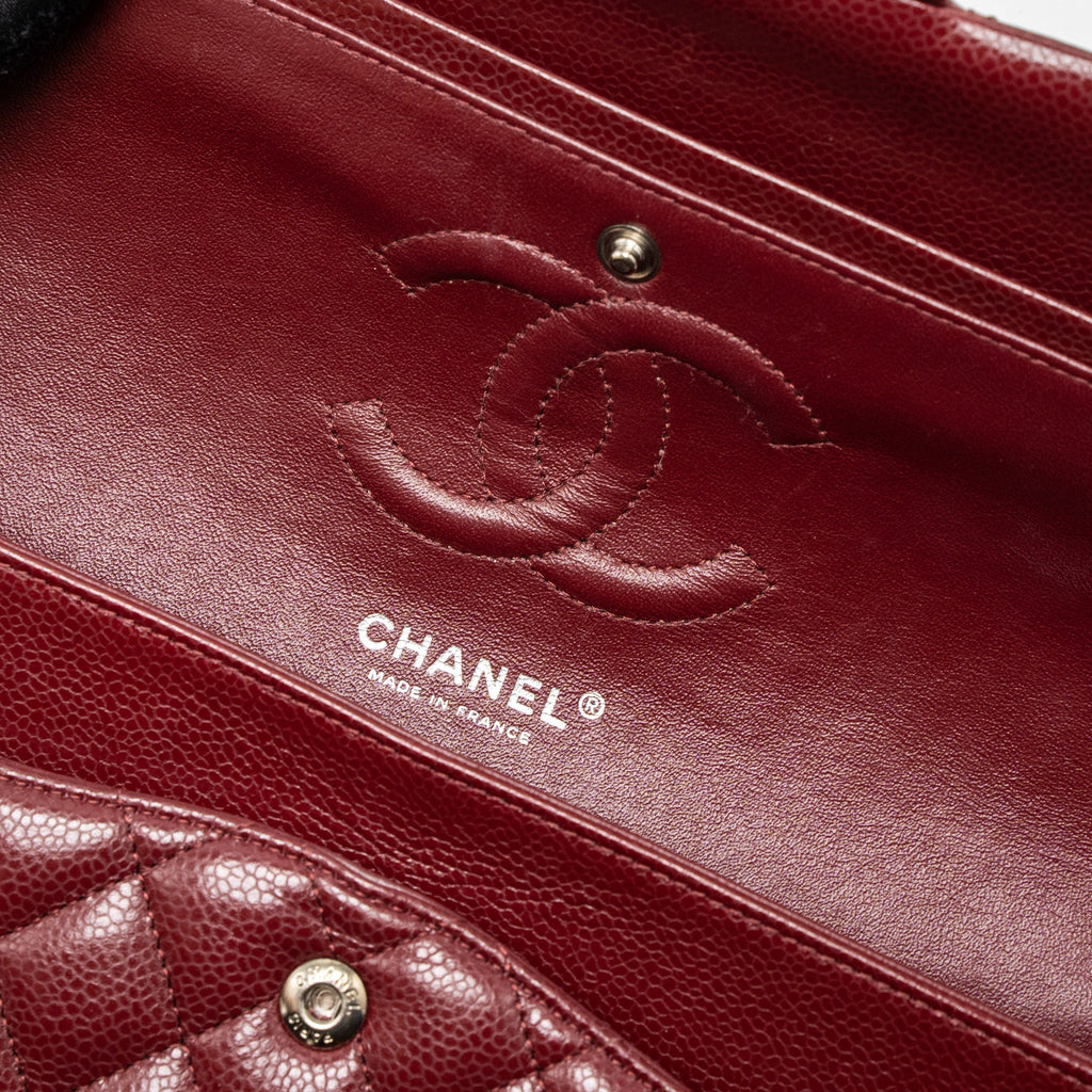 CHANEL MEDIUM CLASSIC DOUBLE FLAP BAG CAVIAR DARK RED SHW