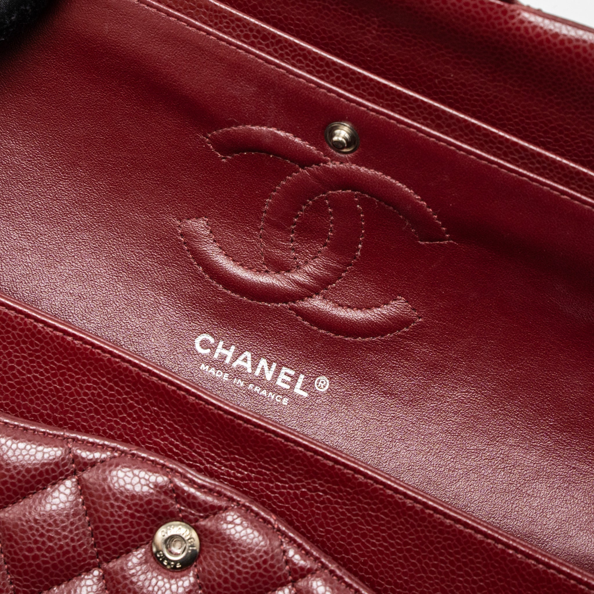 CHANEL MEDIUM CLASSIC DOUBLE FLAP BAG CAVIAR DARK RED SHW