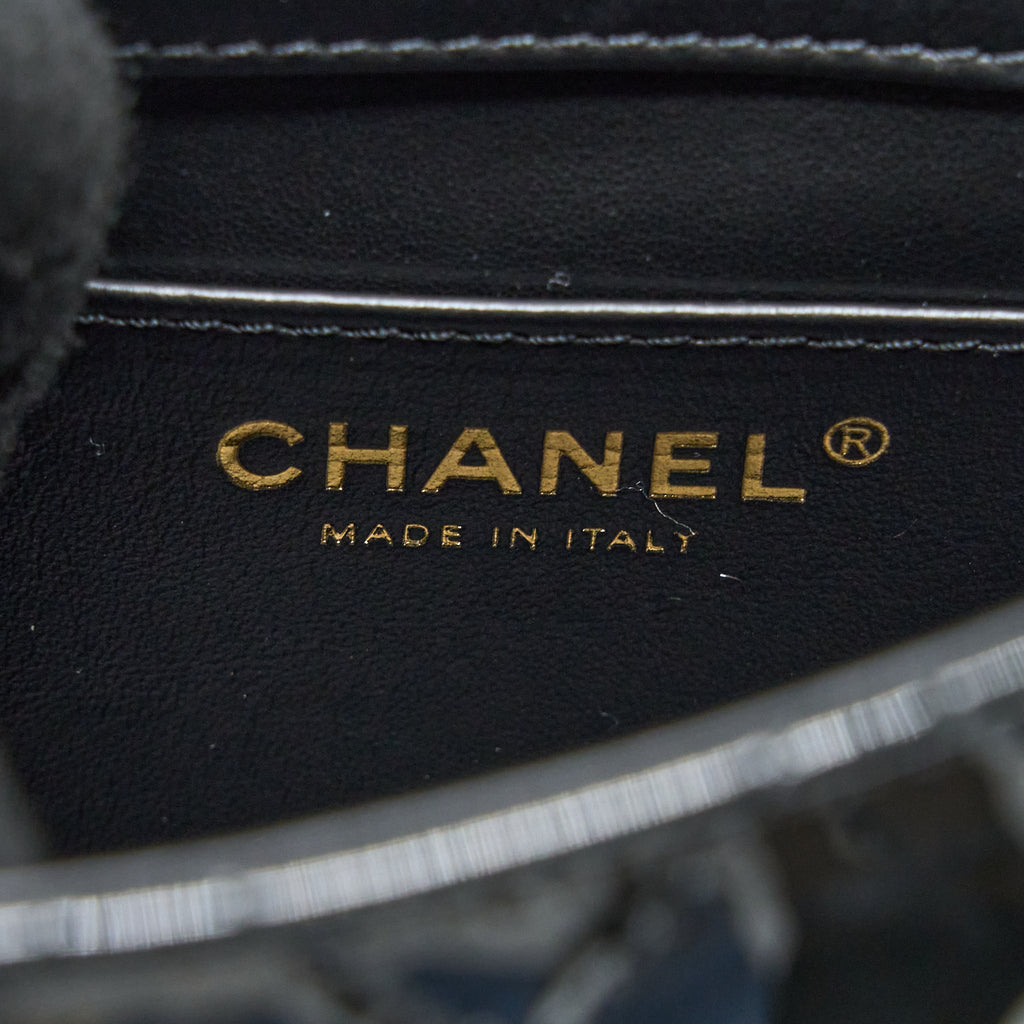 CHANEL 22K RETRO CLASSIC NEW SQUARE MINI FLAP BAG PATENT BLACK BRUSHED GHW (MICROCHIP)