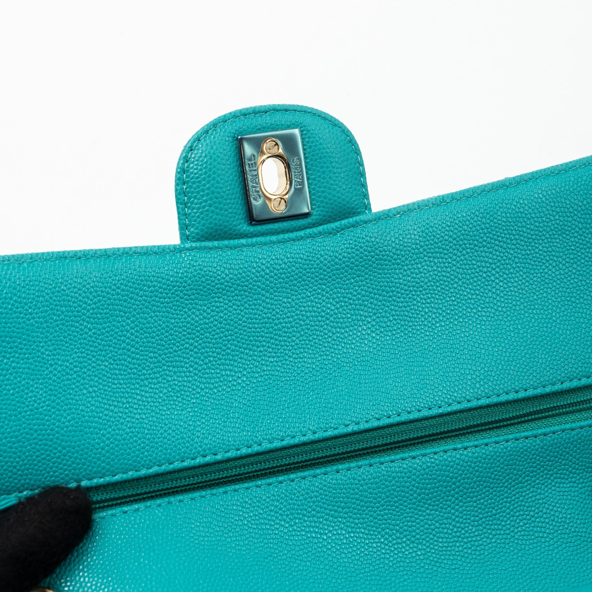 CHANEL MEDIUM CLASSIC DOUBLE FLAP BAG CAVIAR TURQUOISE LGHW