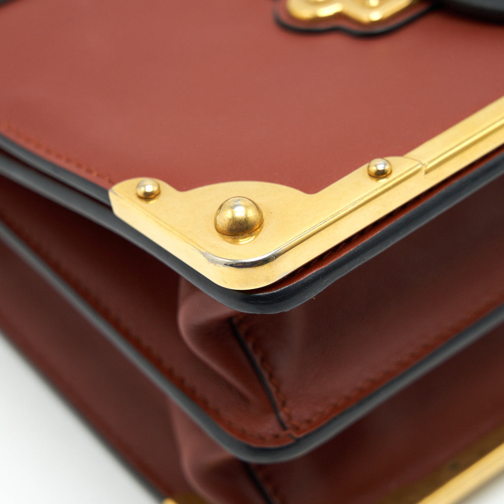 PRADA LEATHER CASHIER BAG BURGUNDY/ BLACK GHW