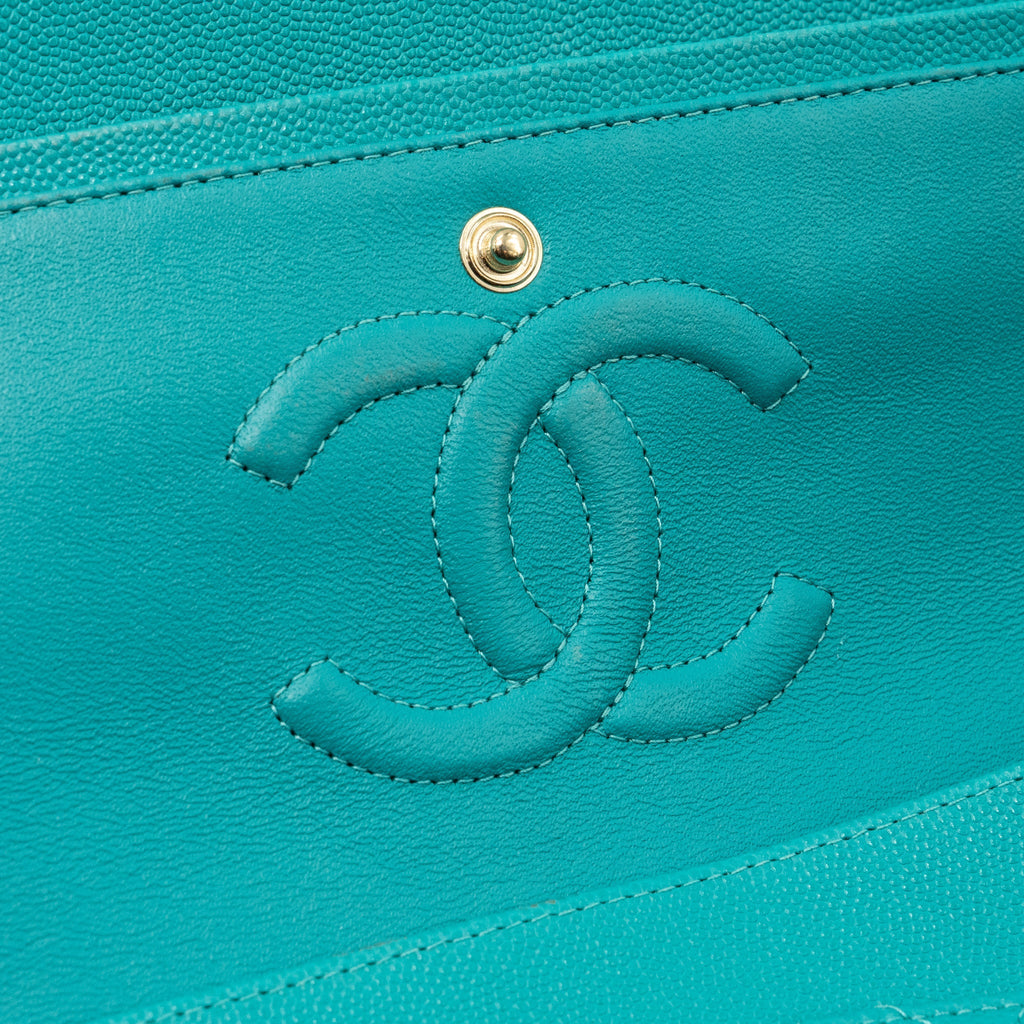 CHANEL MEDIUM CLASSIC DOUBLE FLAP BAG CAVIAR TURQUOISE LGHW