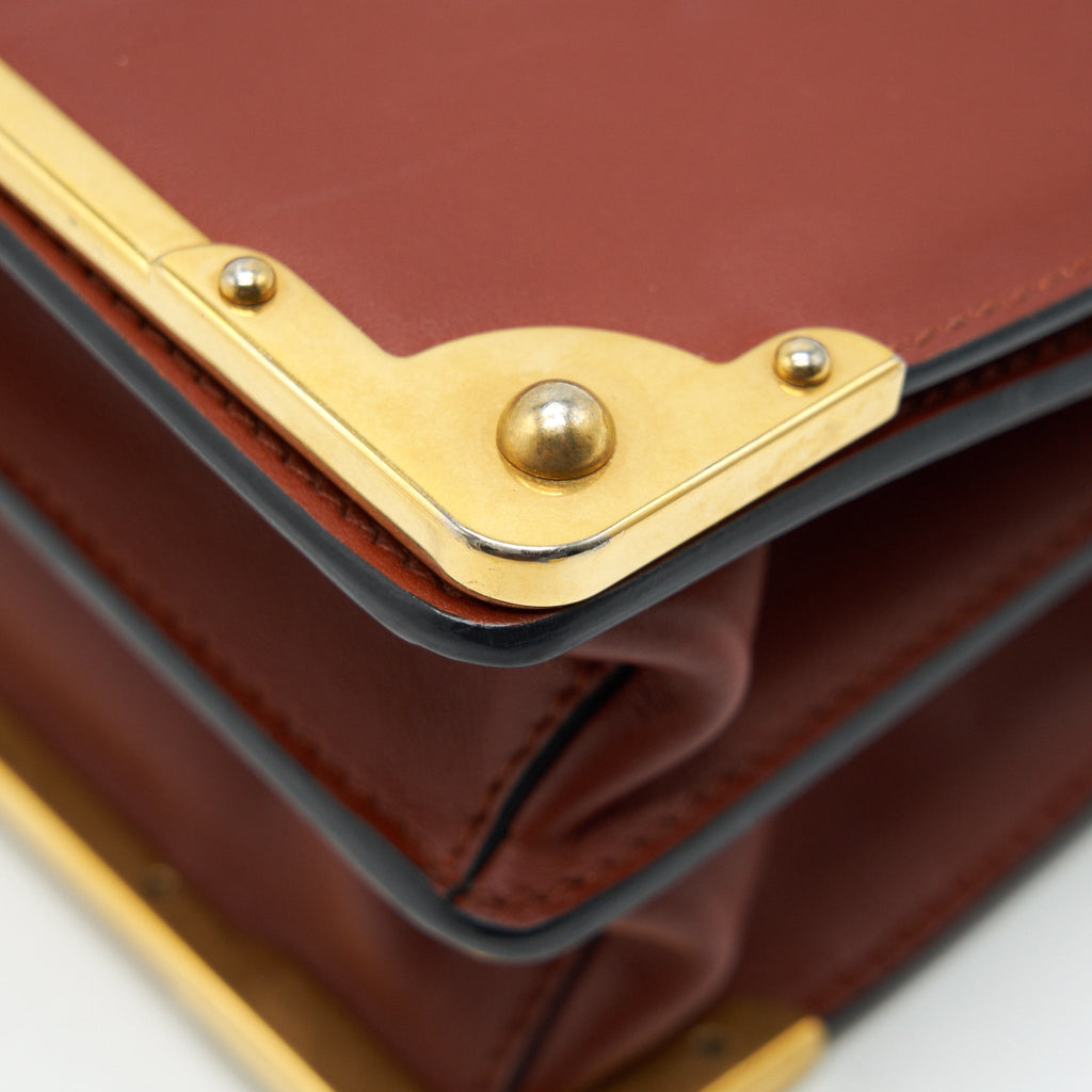 PRADA LEATHER CASHIER BAG BURGUNDY/ BLACK GHW