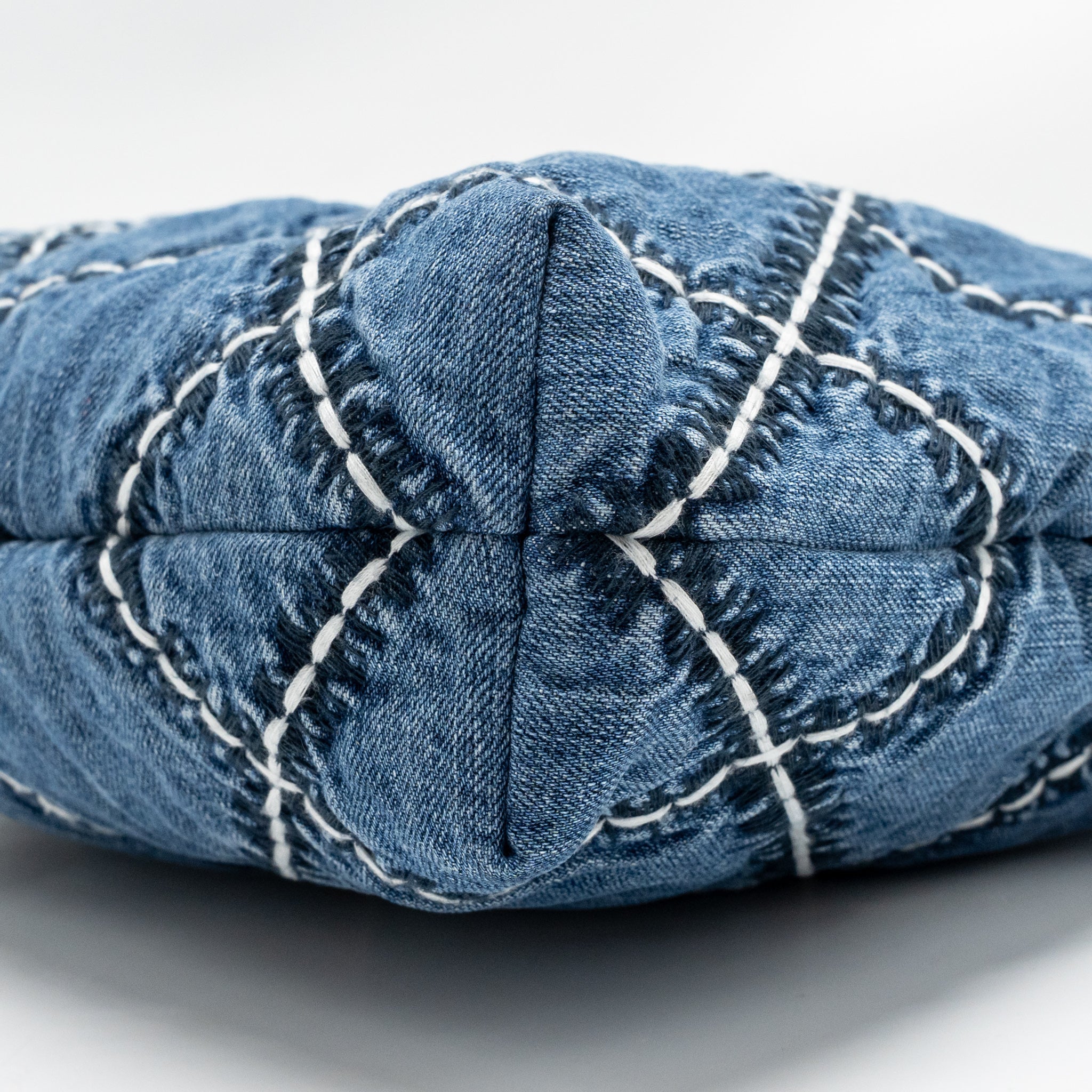 CHANEL SMALL 22 BAG DENIM BLUE WITH WHITE STITCHING SHW (MICROCHIP)