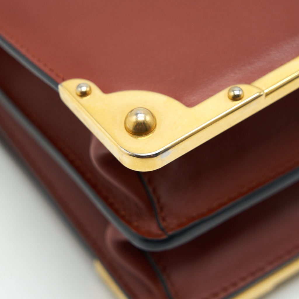 PRADA LEATHER CASHIER BAG BURGUNDY/ BLACK GHW
