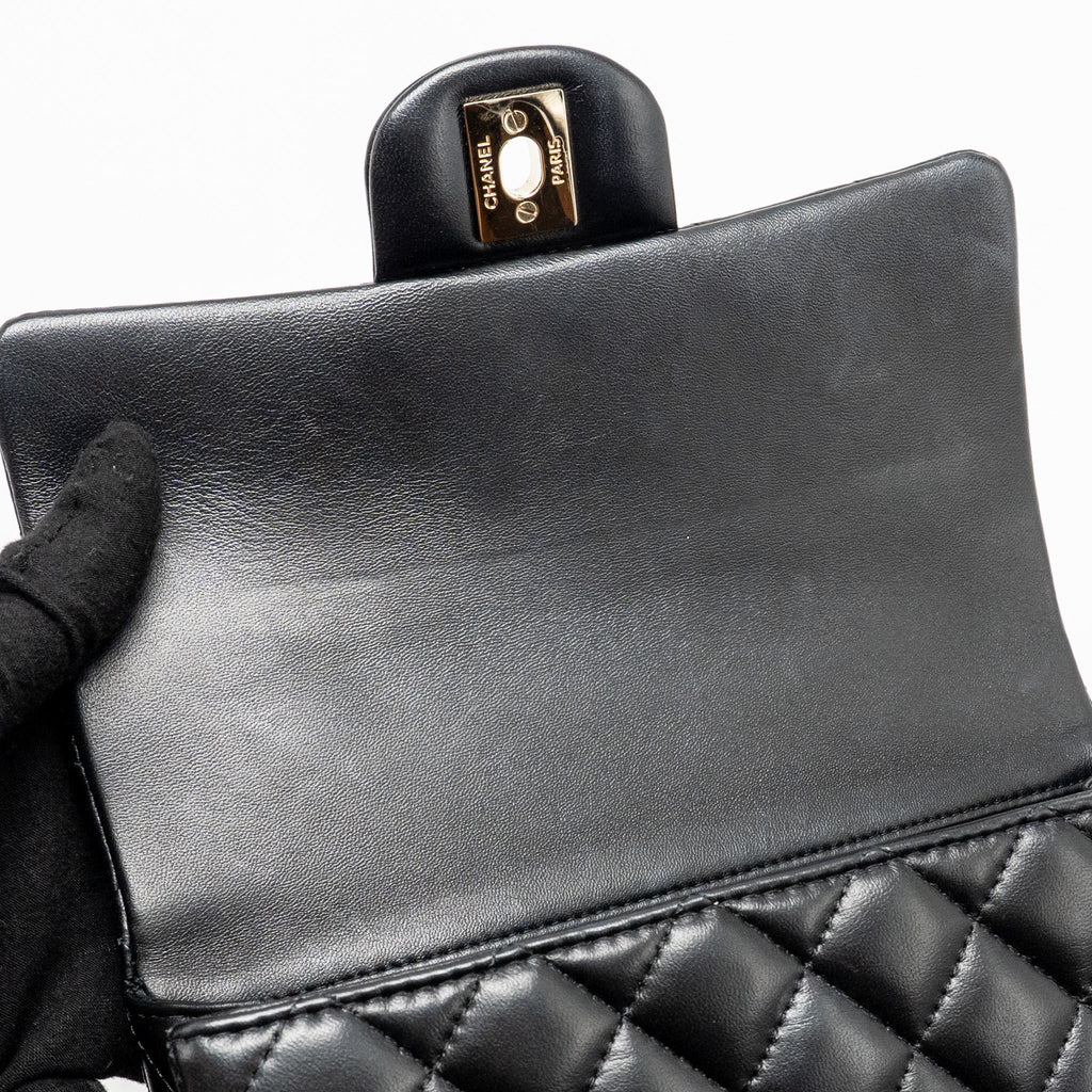 CHANEL TOP HANDLE MINI RECTANGULAR FLAP BAG LAMBSKIN BLACK LGHW (MICROCHIP)