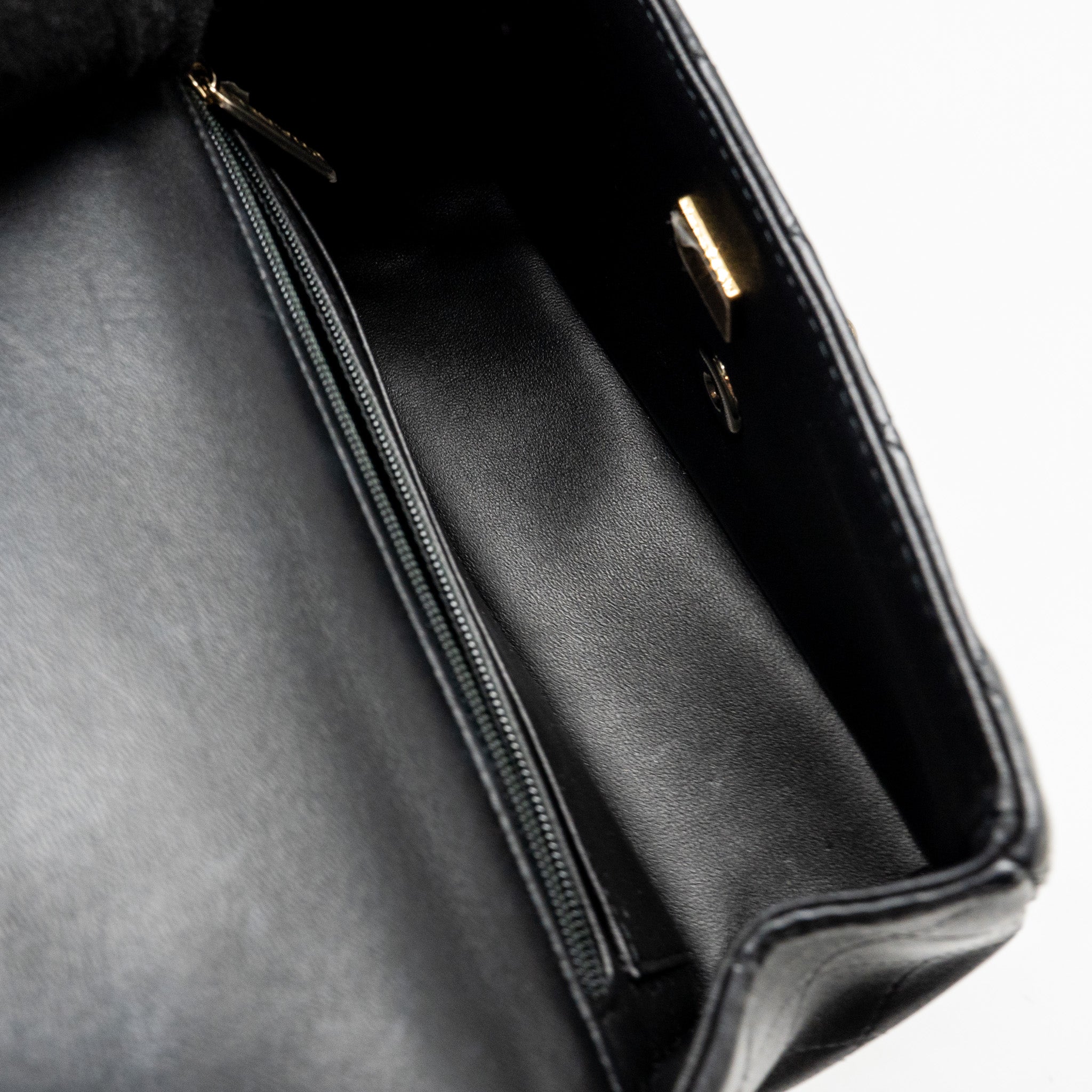 CHANEL TOP HANDLE MINI RECTANGULAR FLAP BAG LAMBSKIN BLACK LGHW (MICROCHIP)
