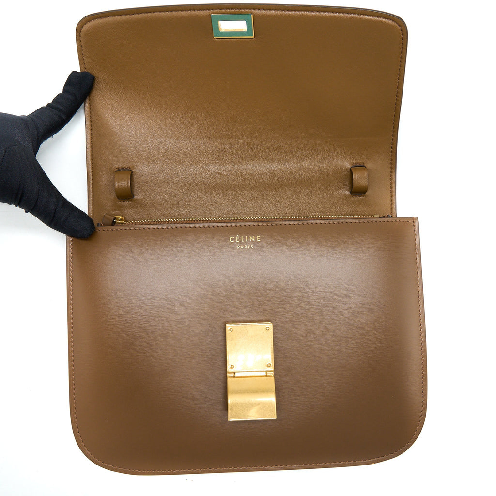 CELINE MEDIUM CLASSIC BOX BAG CALFSKIN CARAMEL BRUSHED GHW