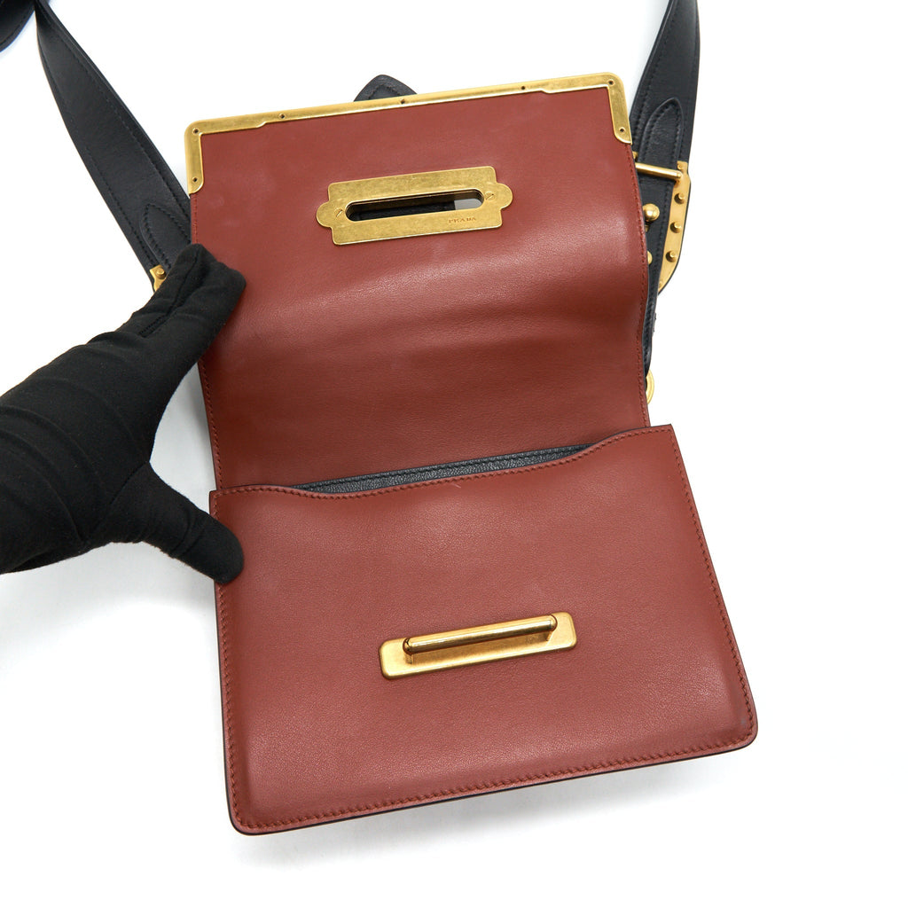 PRADA LEATHER CASHIER BAG BURGUNDY/ BLACK GHW