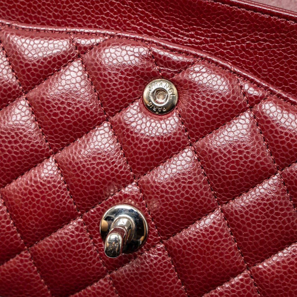 CHANEL MEDIUM CLASSIC DOUBLE FLAP BAG CAVIAR DARK RED SHW
