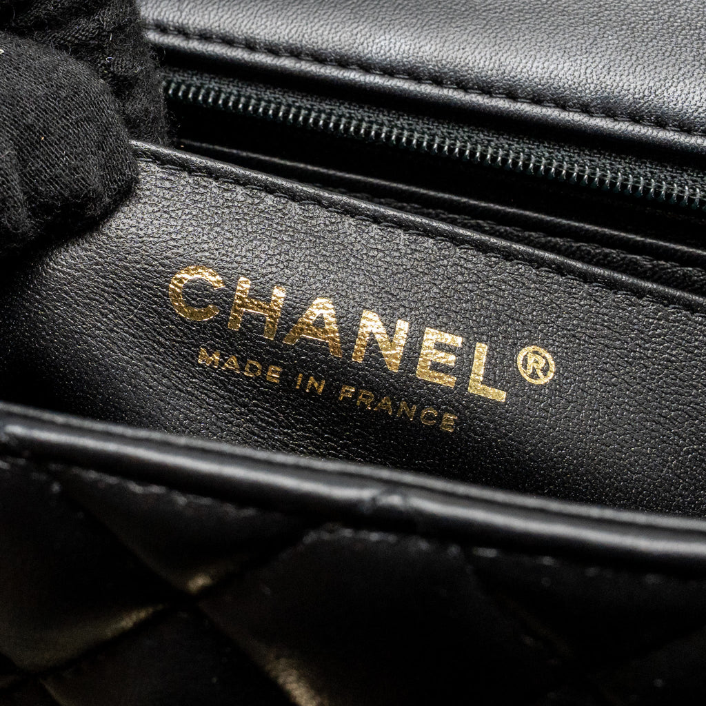 CHANEL TOP HANDLE MINI RECTANGULAR FLAP BAG LAMBSKIN BLACK LGHW (MICROCHIP)