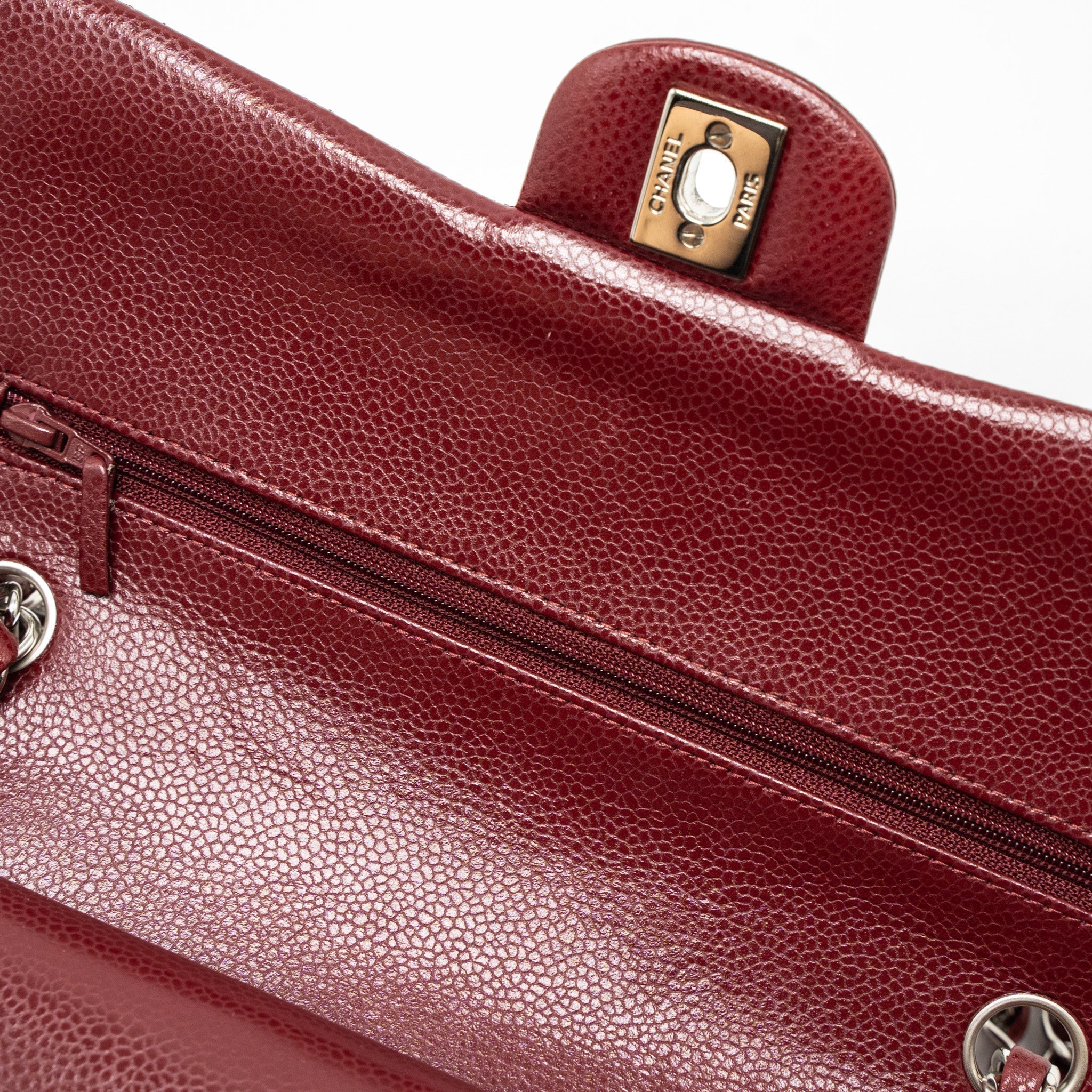 CHANEL MEDIUM CLASSIC DOUBLE FLAP BAG CAVIAR DARK RED SHW