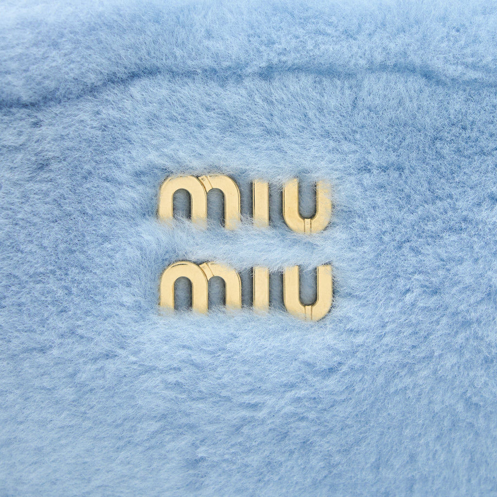 MIU MIU TOP HANDLE CROSSBODY CAMERA BAG SHEARLING LIGHT BLUE GHW