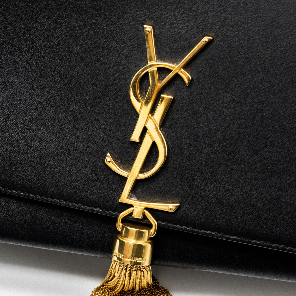 SAINT LAUREN MEDIUM KATE WITH TASSEL CALFSKIN BLACK GHW