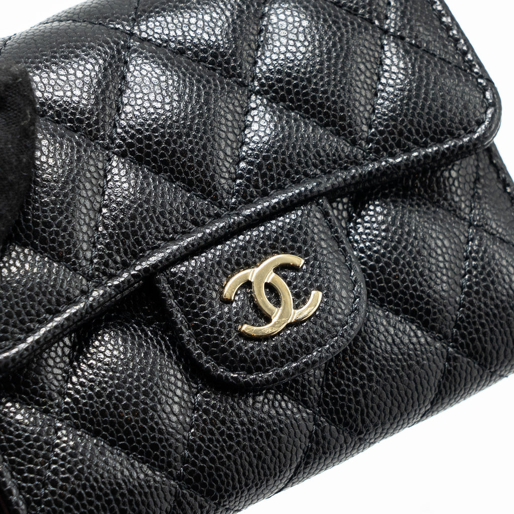 CHANEL CLASSIC COMPACT WALLET CAVIAR BLACK LGHW (MICROCHIP)
