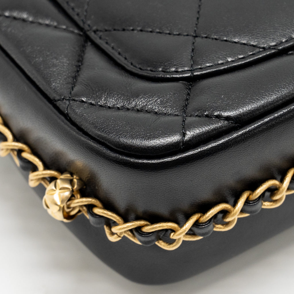 CHANEL 23B MINI FLAP BAG DETAIL CHAIN LAMBSKIN BLACK GHW(MICROCHIP)
