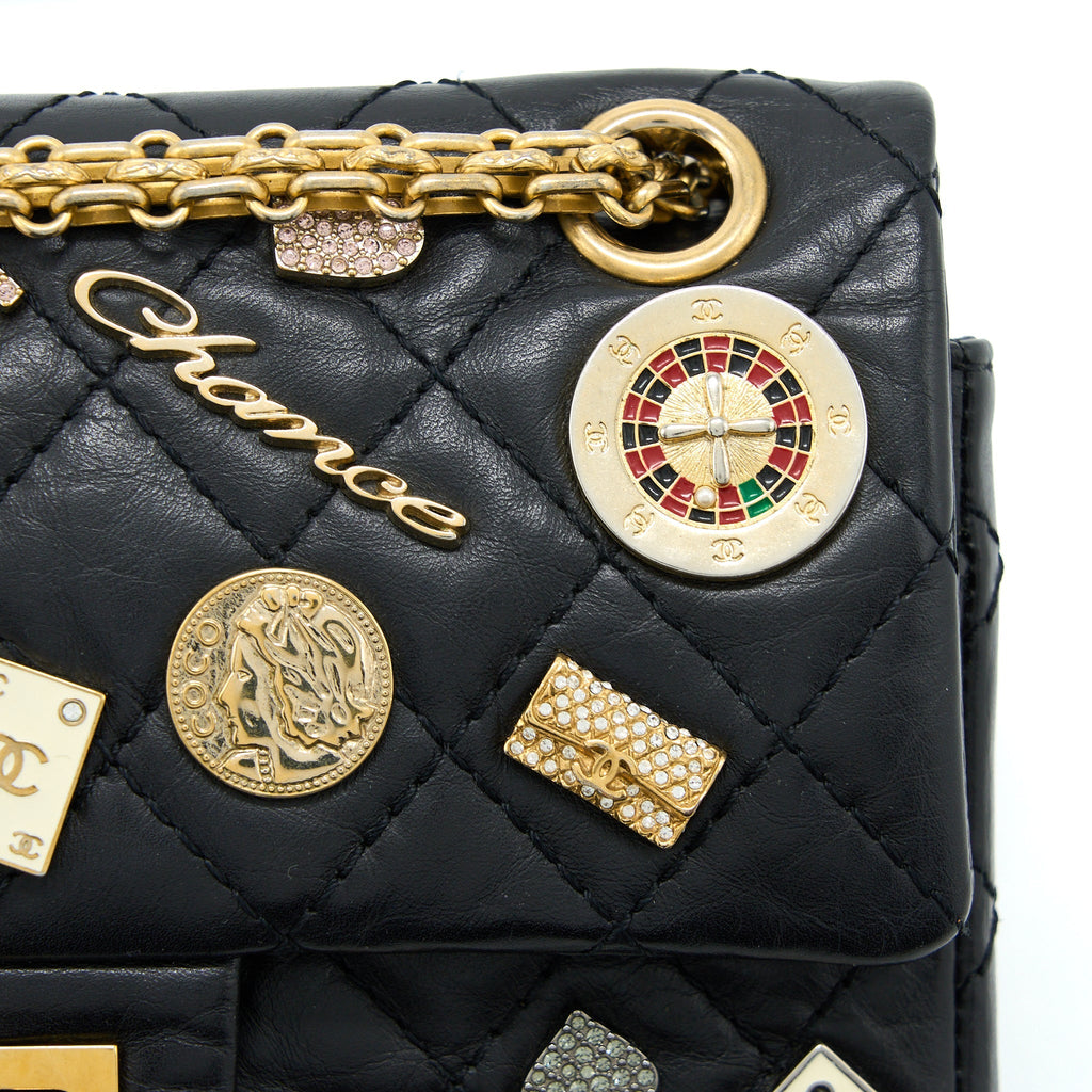 CHANEL MINI 2.55 REISSUE FLAP BAG LUCKY CHARMS CASINO LIMITED AGED CALFSKIN BRUSHED GHW