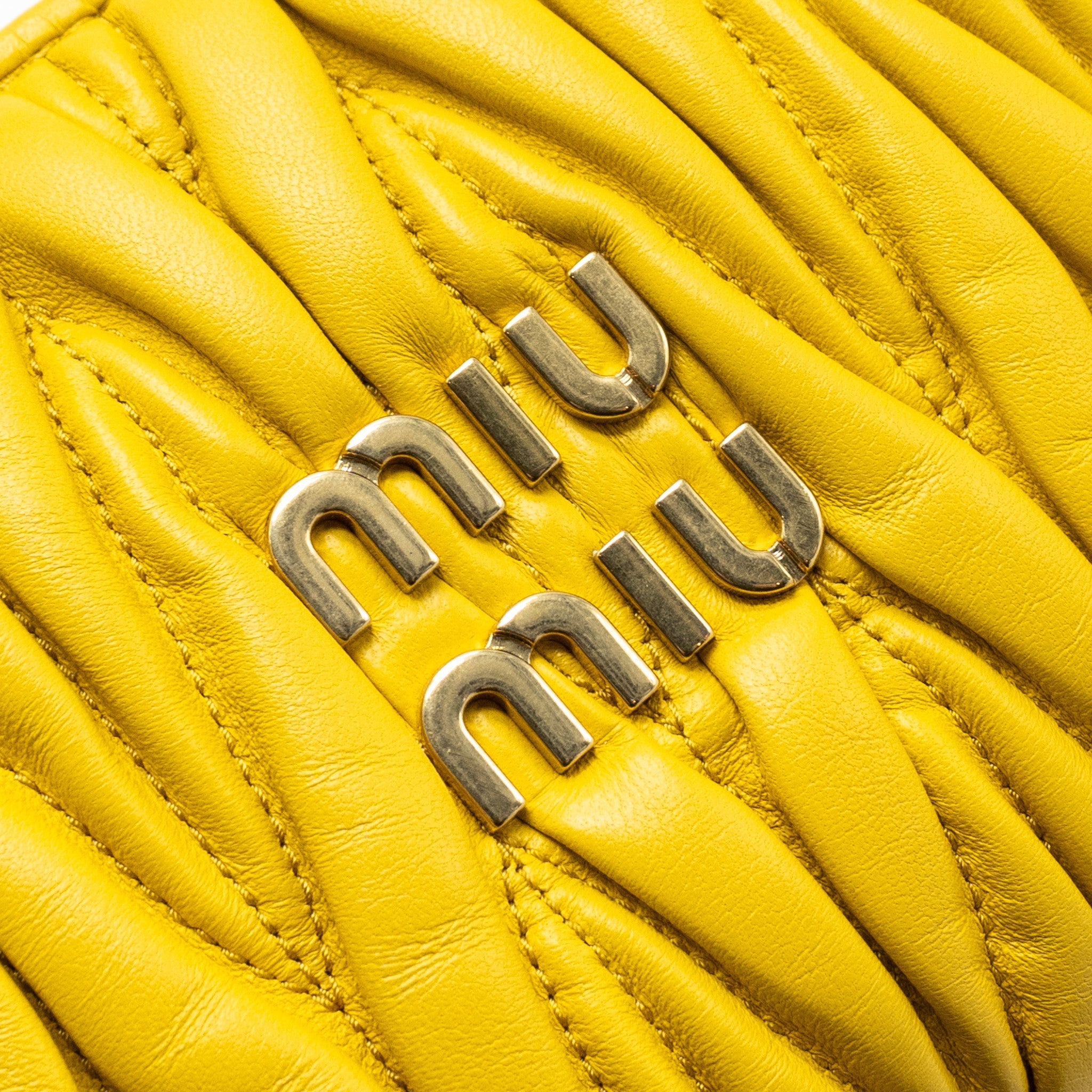 MIUMIU WANDER MATELASSE MINI HOBO BAG NAPPA YELLOW GHW