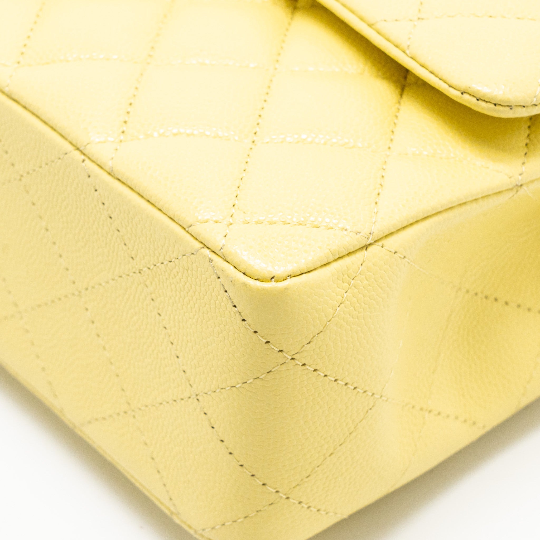 CHANEL MEDIUM CLASSIC DOUBLE FLAP BAG CAVIAR LIGHT YELLOW LGHW