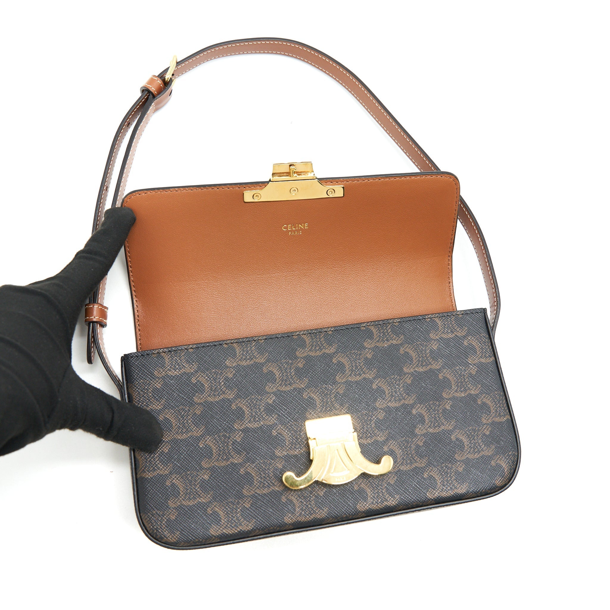 CELINE TRIOMPHE SHOULDER BAG IN TRIOMPHE CANVAS AND CALFSKIN