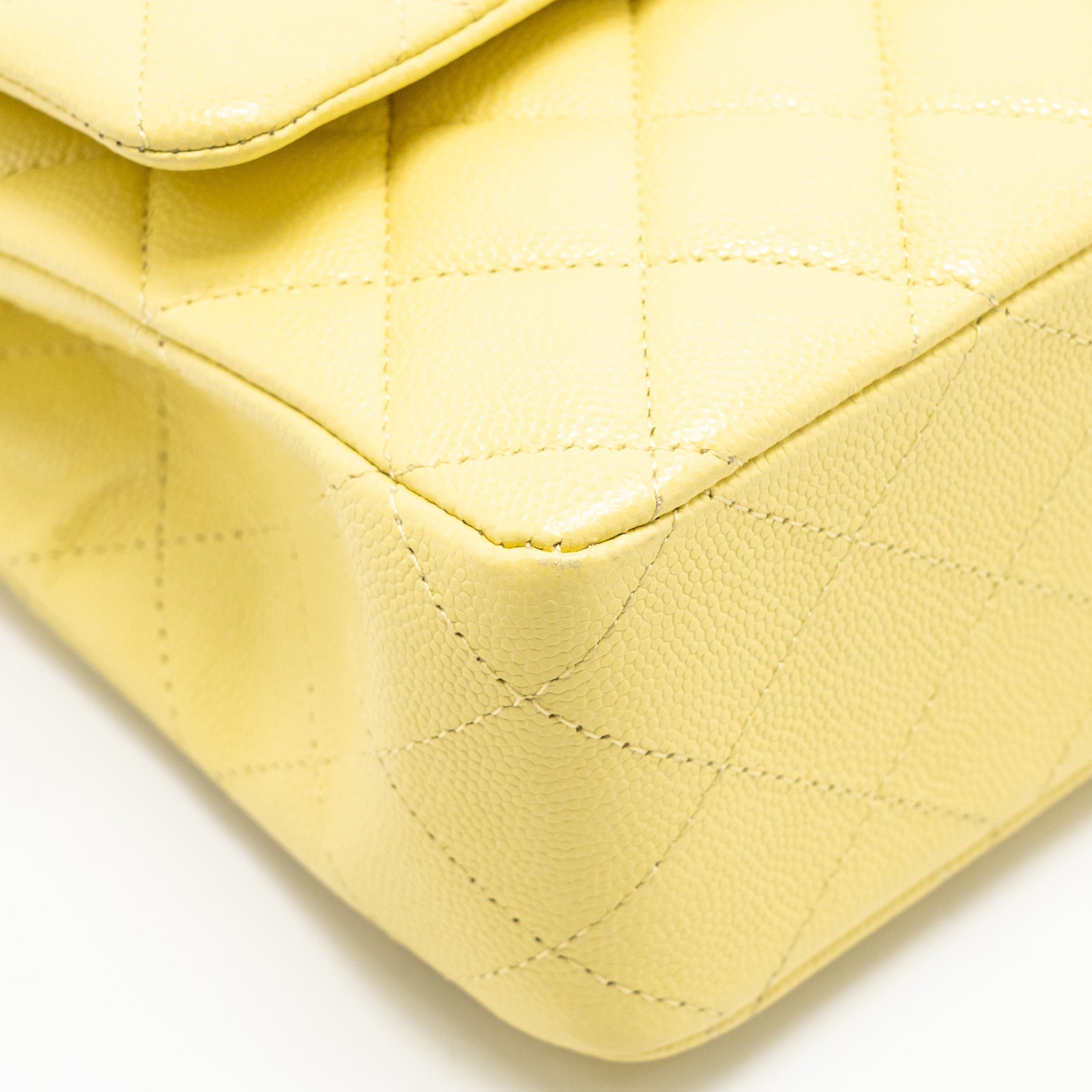 CHANEL MEDIUM CLASSIC DOUBLE FLAP BAG CAVIAR LIGHT YELLOW LGHW
