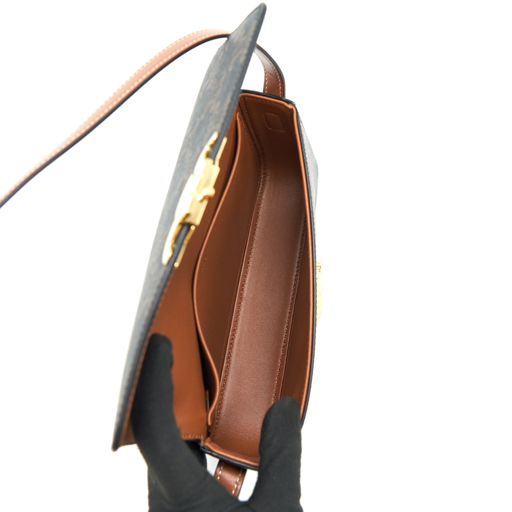 CELINE TRIOMPHE SHOULDER BAG IN TRIOMPHE CANVAS AND CALFSKIN