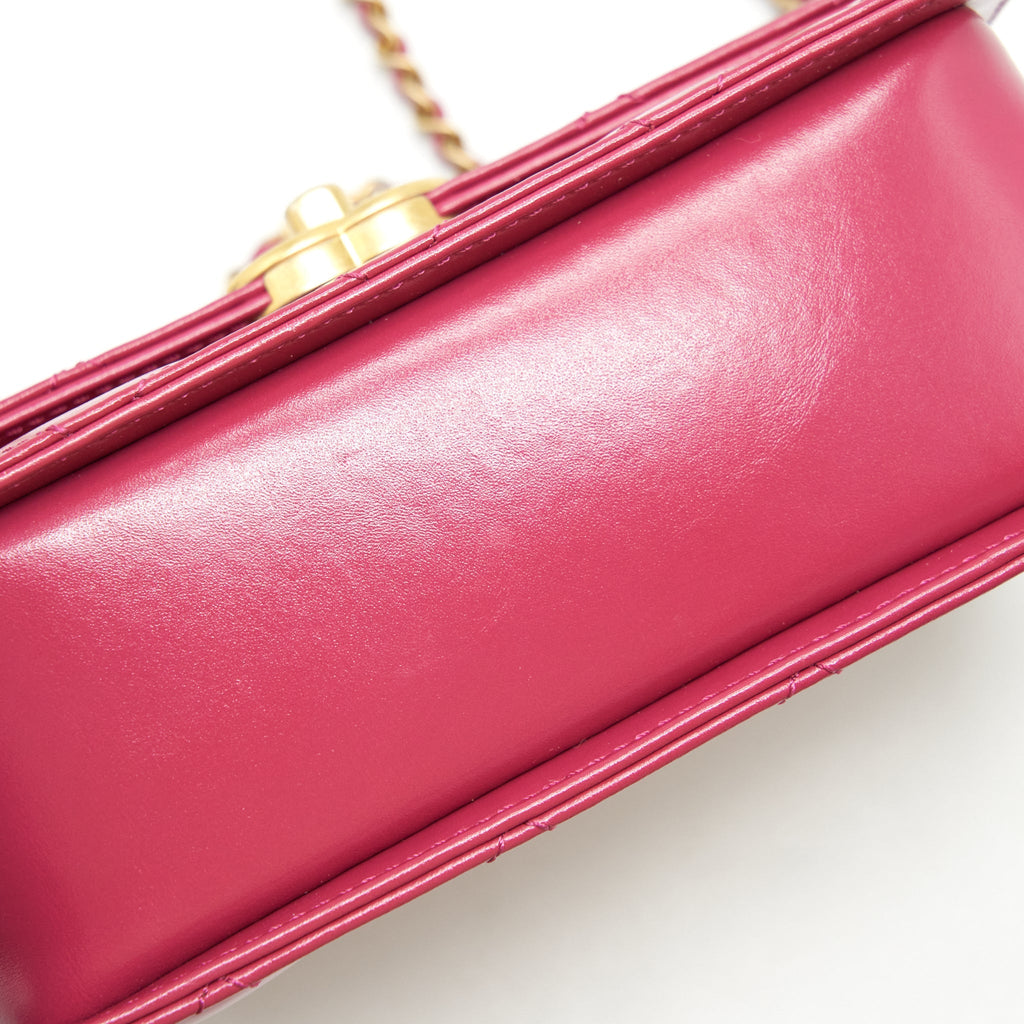 CHANEL 21A SMALL GOLD CRUSH FLAP BAG WITH CHAIN CALFSKIN RASPBERRY PINK GHW (MICROCHIP)
