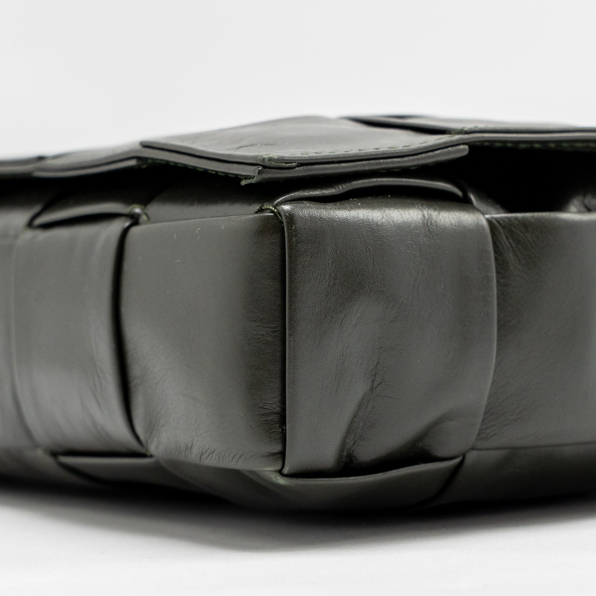 BOTTEGA VENETA CASSETTE CROSSBODY BAG LAMBSKIN DARK GREEN RUTHENIUM SHW