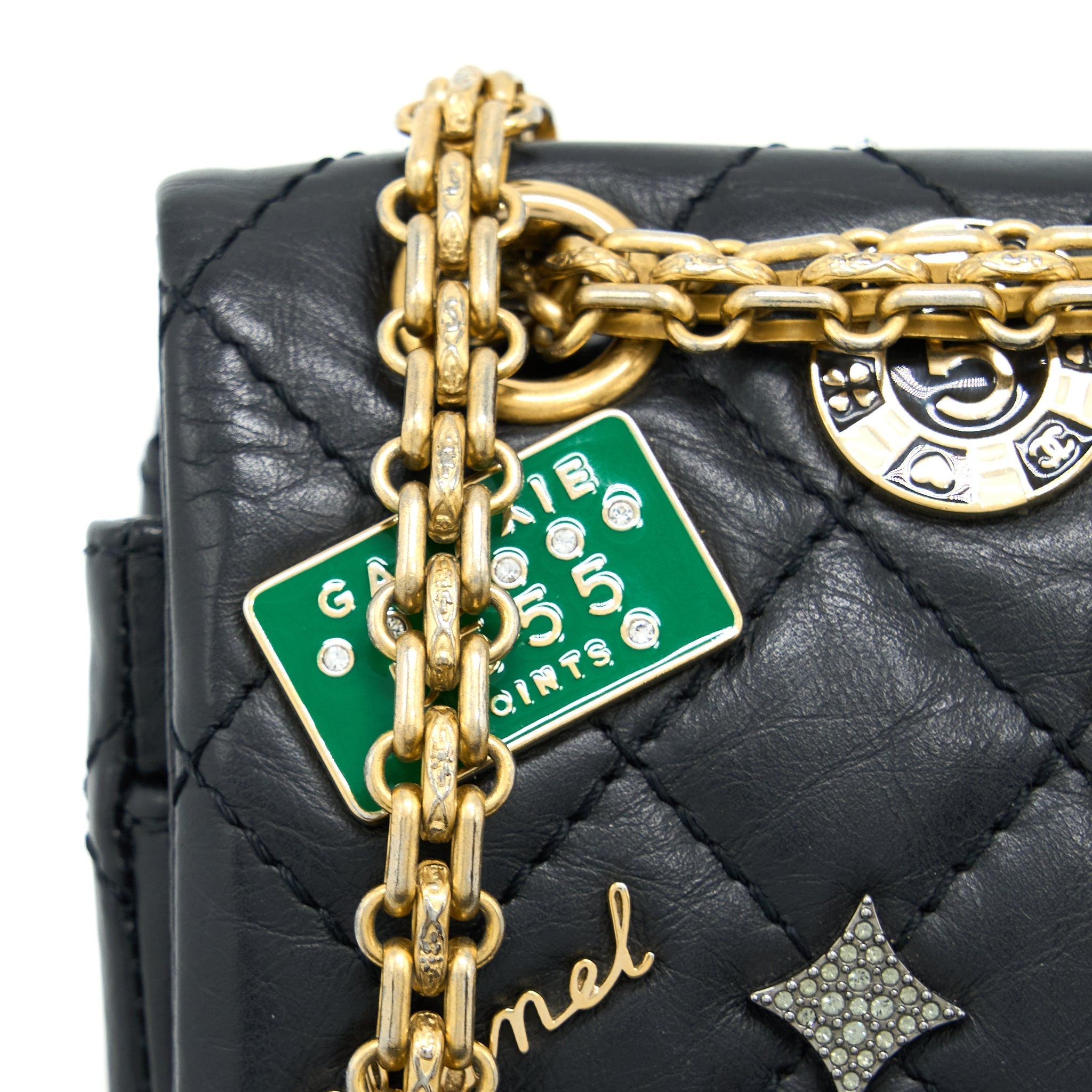 CHANEL MINI 2.55 REISSUE FLAP BAG LUCKY CHARMS CASINO LIMITED AGED CALFSKIN BRUSHED GHW