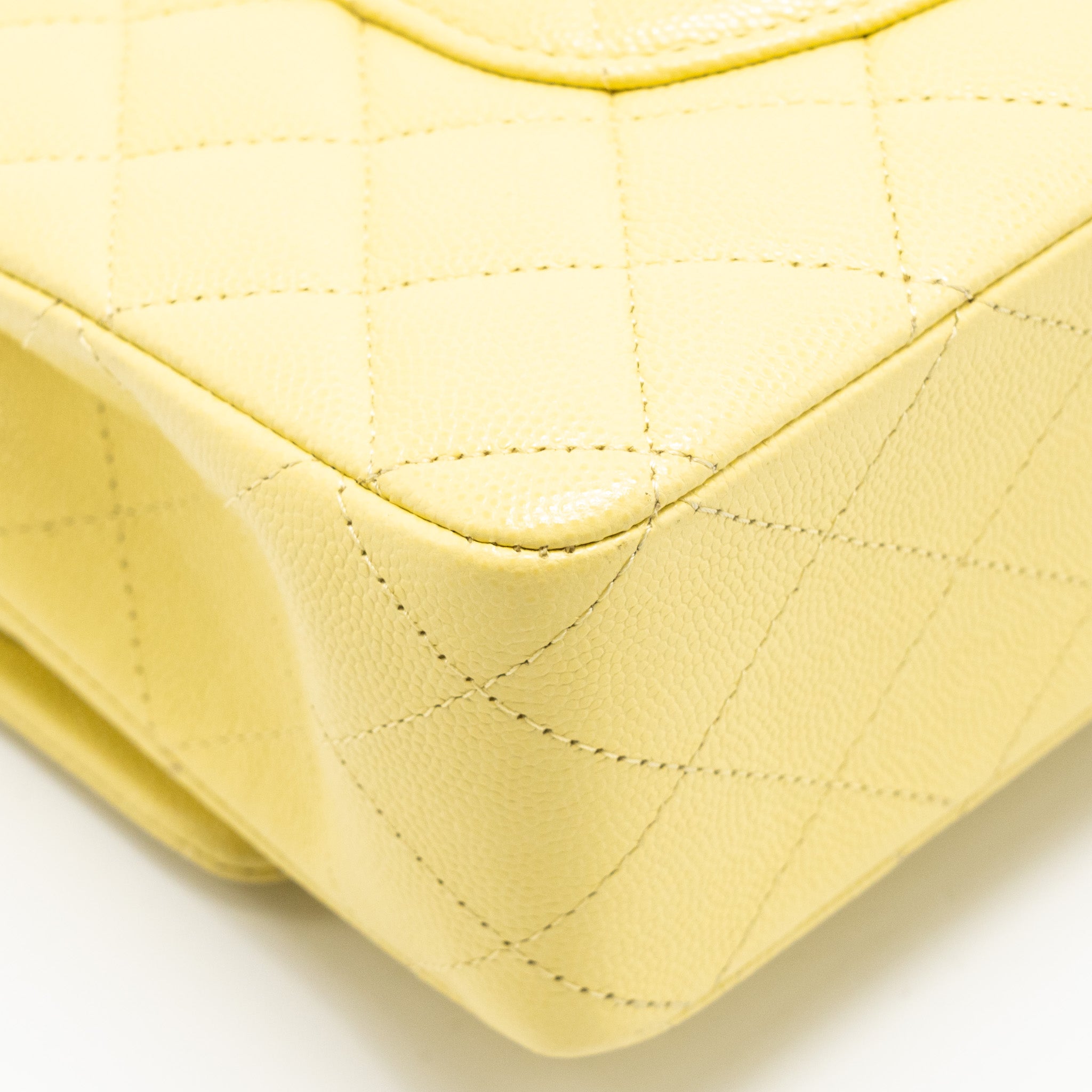 CHANEL MEDIUM CLASSIC DOUBLE FLAP BAG CAVIAR LIGHT YELLOW LGHW